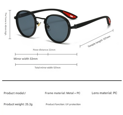 Silver Frame With Blue Rim Retro Round Sunglasses Vintage Metal & PC Frame Casual Classic Style for Men and Women - Lightweight 137mm Width