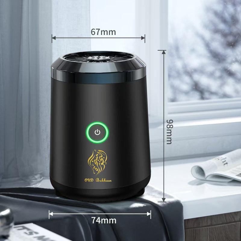 Portable Electric Oud Bukhoor Incense Burner with Speaker - USB Rechargeable Aroma Diffuser for Car and Home - Fits Australian Cup Holders - 98mm.