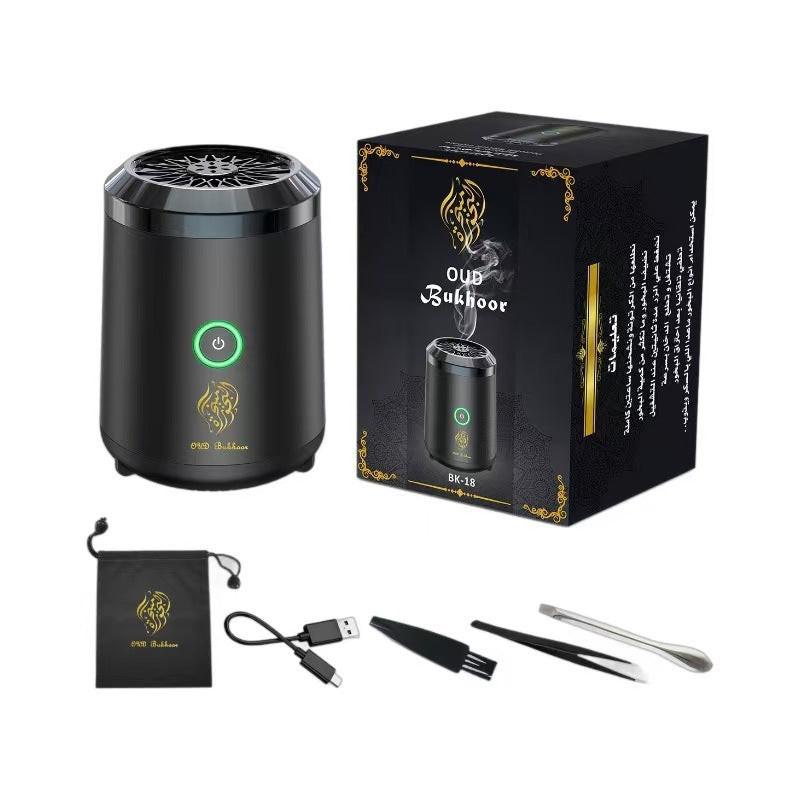 Portable Electric Oud Bukhoor Incense Burner with Speaker - USB Rechargeable Aroma Diffuser for Car and Home - Fits Australian Cup Holders - 98mm.