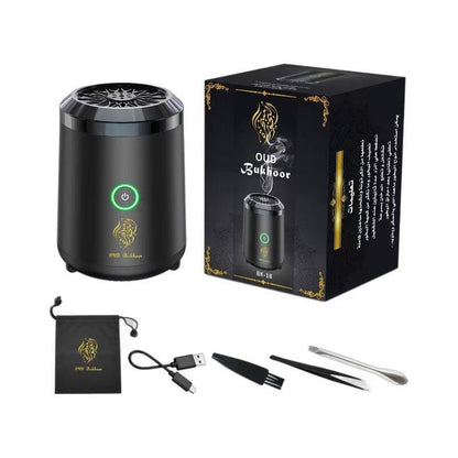 Portable Electric Oud Bukhoor Incense Burner with Speaker - USB Rechargeable Aroma Diffuser for Car and Home - Fits Australian Cup Holders - 98mm.