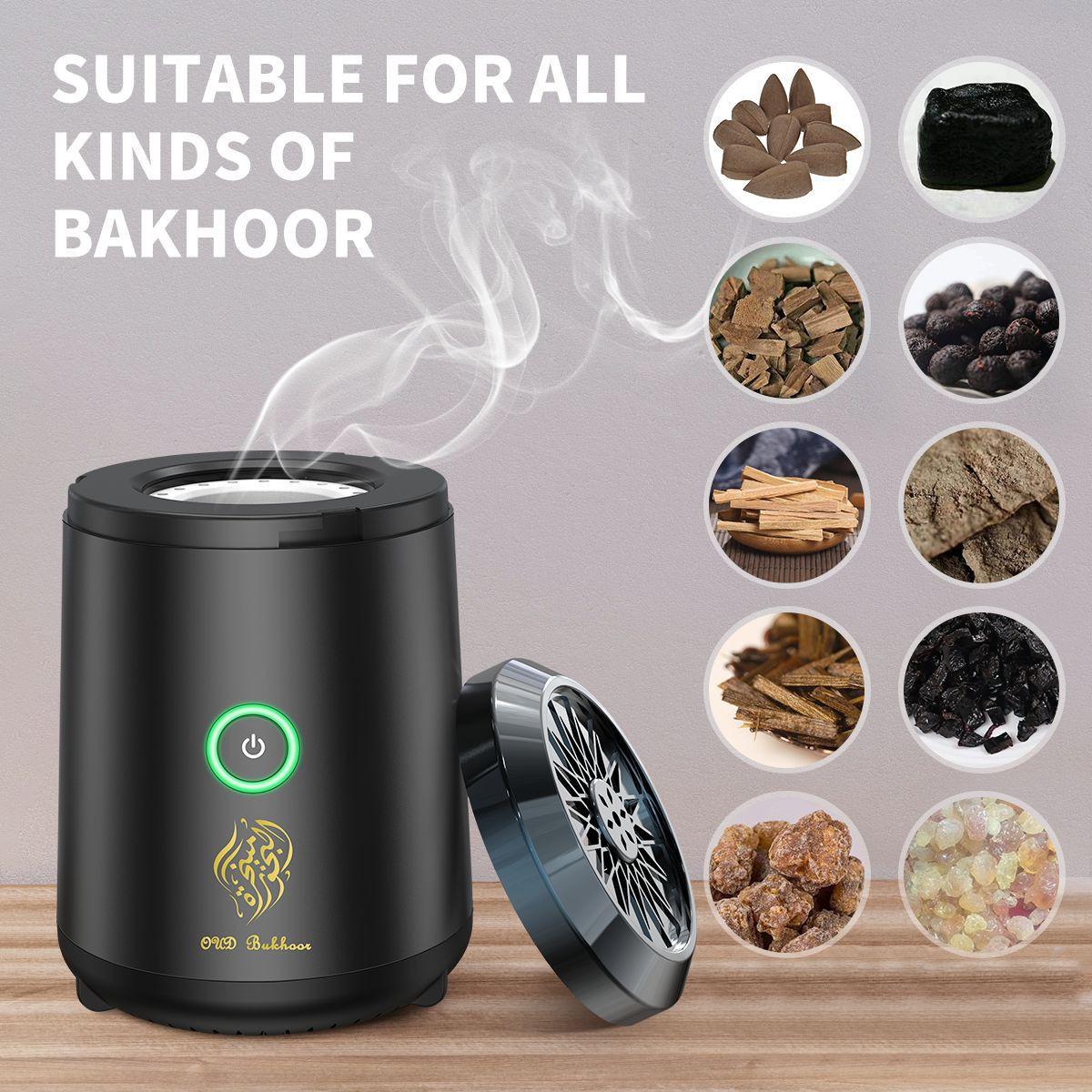 Portable Electric Oud Bukhoor Incense Burner with Speaker - USB Rechargeable Aroma Diffuser for Car and Home - Fits Australian Cup Holders - 98mm.