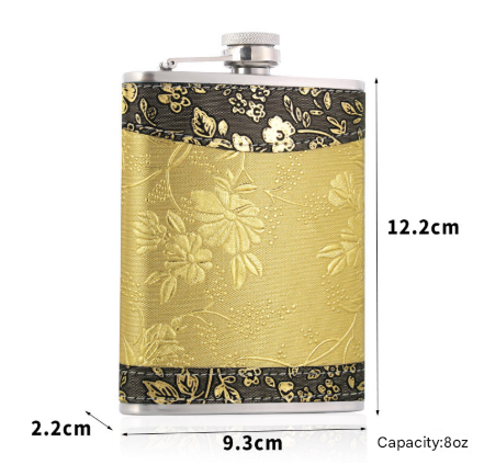 8oz Stainless Steel Hip Flask Gift Set with Elegant Floral Pattern and 2 Cups Plus Funnel for Outdoor Camping and Gifting.