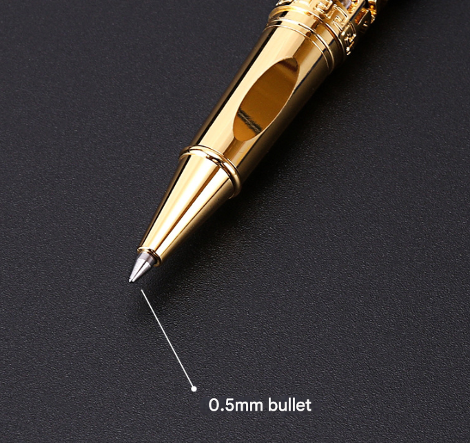 Black Two-piece Set Luxury Retro Dragon Head Signature Pen Gift Set - Full Metal 0.5mm Rollerball Each Set with 2 Spare Refills for Business and Gifting.