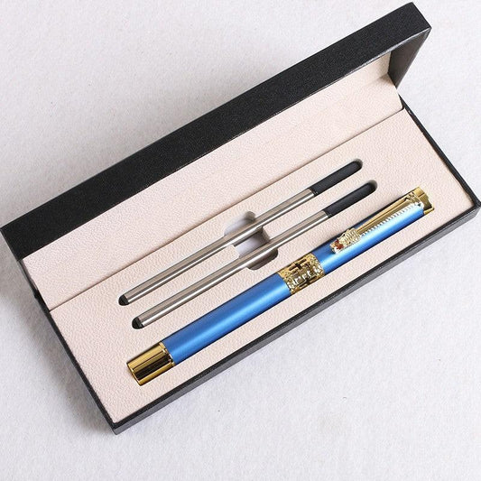 Light Blue Two-piece Set Luxury Retro Dragon Head Signature Pen Gift Set - Full Metal 0.5mm Rollerball Each Set with 2 Spare Refills for Business and Gifting.