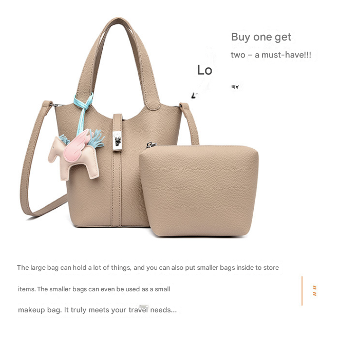 Brown Women's Small PU Leather Bucket Bag with Secure Lock and Horse Charm - 20cm Compact Crossbody Handbag for Everyday Use