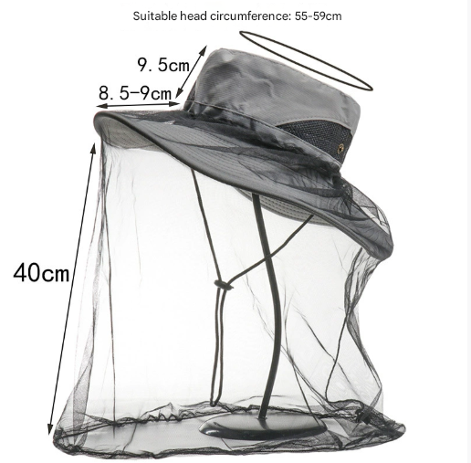 Khaki Outdoor Mosquito Head Net Hat with 40cm Mesh Shield - Wide Brim Sun Protection Bucket Hat for Fishing and Hiking - Quick Dry Breathable Cap