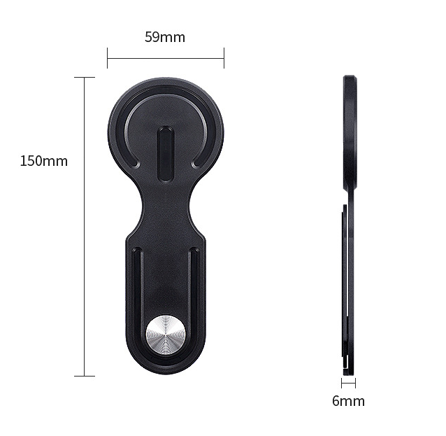 Black Magnetic Laptop Phone Holder Side Mount Expansion Bracket Slim 6mm Foldable Stand with Metal Ring for Dual Screen Work Office Setup.