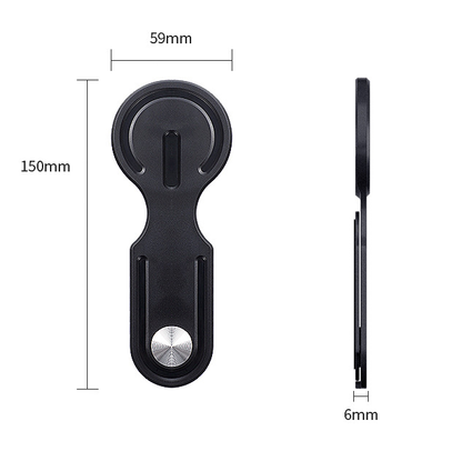 Black Magnetic Laptop Phone Holder Side Mount Expansion Bracket Slim 6mm Foldable Stand with Metal Ring for Dual Screen Work Office Setup.