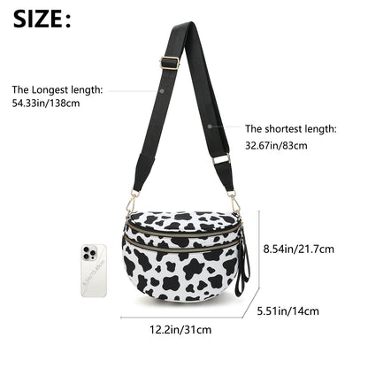 Black-and-white Checkered Pattern Women's Large Crescent Crossbody Bag Lightweight Oxford Cloth Shoulder Sling Purse Adjustable Strap for Travel Gym & Daily Use