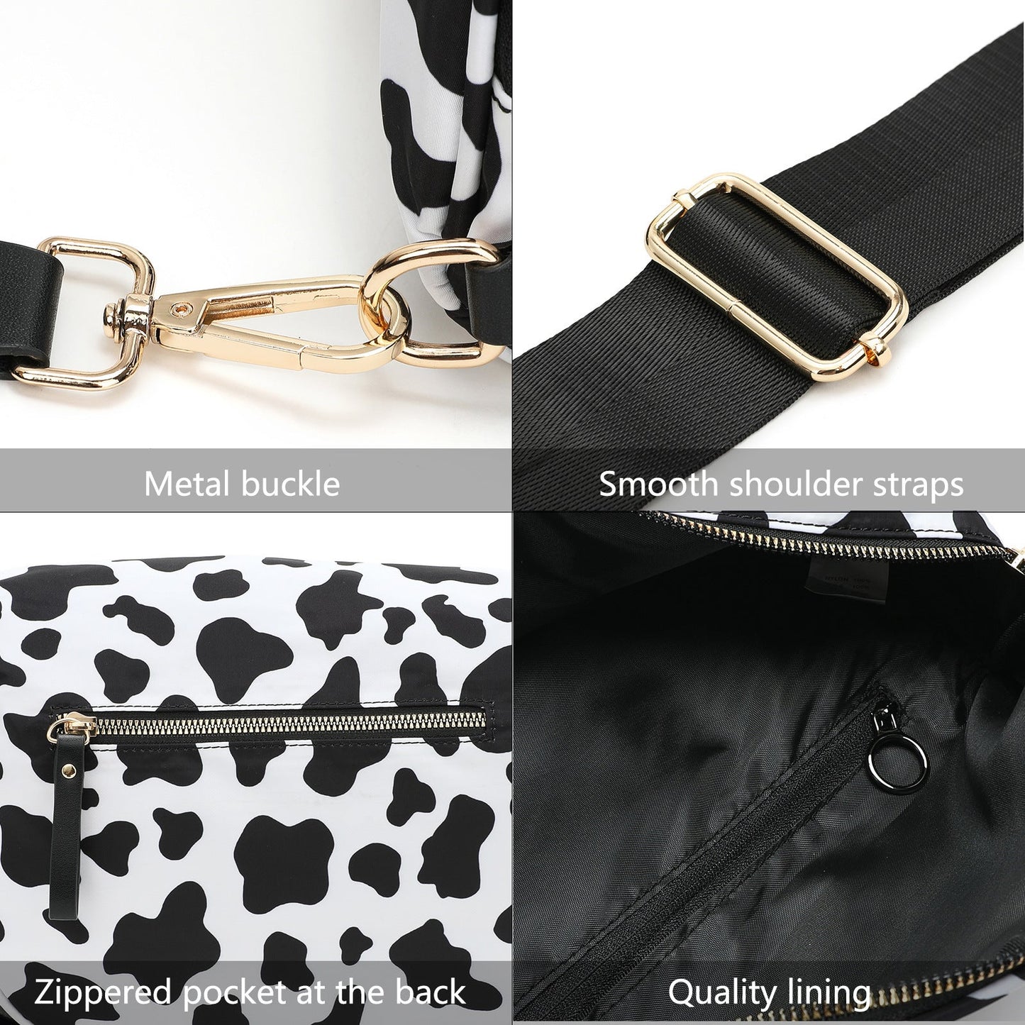 White-and-beige Checkered Pattern Women's Large Crescent Crossbody Bag Lightweight Oxford Cloth Shoulder Sling Purse Adjustable Strap for Travel Gym & Daily Use