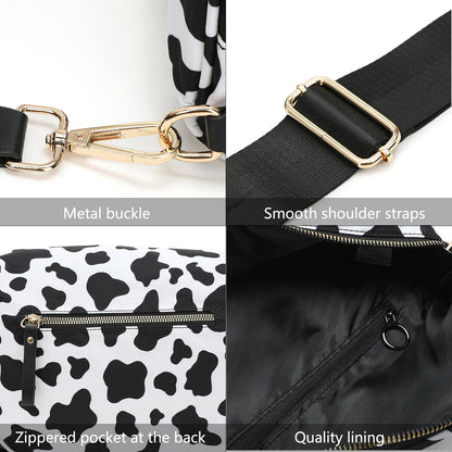 White-and-beige Checkered Pattern Women's Large Crescent Crossbody Bag Lightweight Oxford Cloth Shoulder Sling Purse Adjustable Strap for Travel Gym & Daily Use