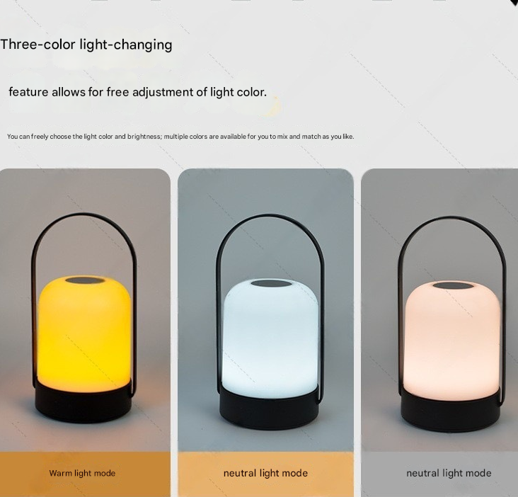 Black Portable LED Table Lamp Rechargeable Touch Dimmable Lantern 3 Colour Modes Night Light for Bedroom Camping Outdoor Dining 20cm.