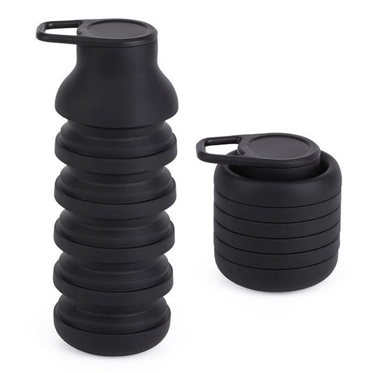 Black Collapsible Silicone Water Bottle Portable Travel Sports Cup with Carabiner Clip Foldable Design for Camping Hiking & Gym Teal.