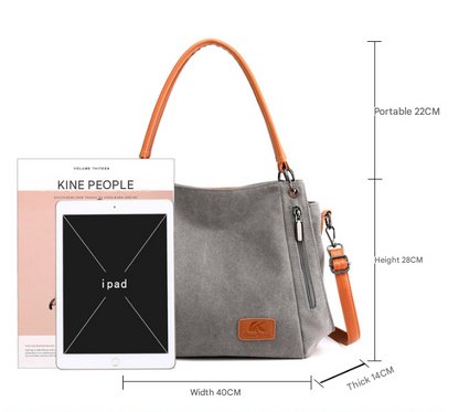 Khaki Women's Canvas Hobo Handbag Large Shoulder Tote Bag Adjustable Crossbody Strap Casual Purse 40cm for Work School Travel
