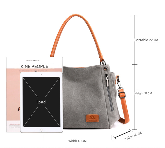 Grey Women's Canvas Hobo Handbag Large Shoulder Tote Bag Adjustable Crossbody Strap Casual Purse 40cm for Work School Travel