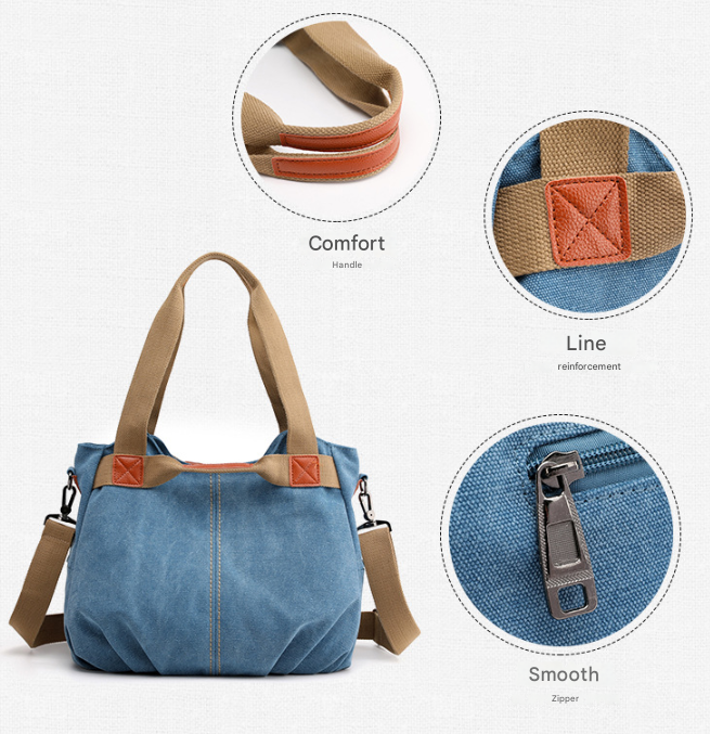 White Women's Retro Canvas Tote Bag Large Capacity Shoulder Handbag Adjustable Crossbody Strap 35cm for Travel Work & Daily Use