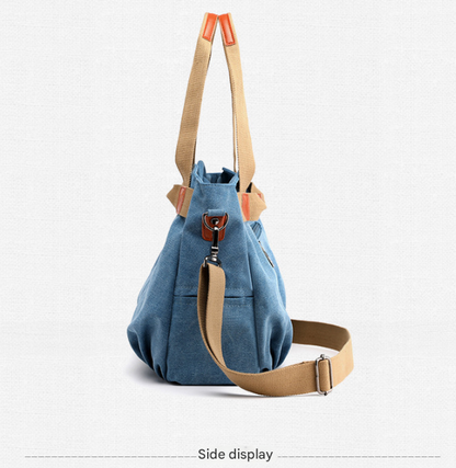 White Women's Retro Canvas Tote Bag Large Capacity Shoulder Handbag Adjustable Crossbody Strap 35cm for Travel Work & Daily Use