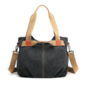 Black Women's Retro Canvas Tote Bag Large Capacity Shoulder Handbag Adjustable Crossbody Strap 35cm for Travel Work & Daily Use