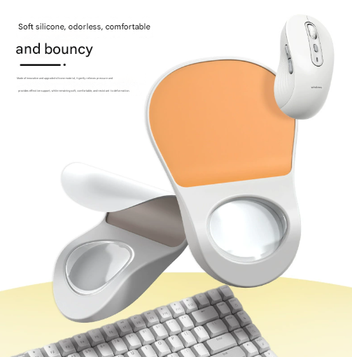 Orange Ergonomic Mouse Pad with Wrist Rest Support Soft Silicone Concave Groove Design 32.5cm Non-Slip Mat for Home Office & Gaming.