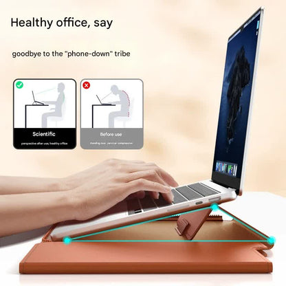 3-in-1 Detachable PU Leather Laptop Sleeve with Ergonomic Stand & Mouse Pad(black  13/14 inch)