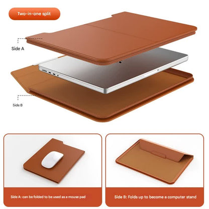 3-in-1 Detachable PU Leather Laptop Sleeve with Ergonomic Stand & Mouse Pad(black  13/14 inch)