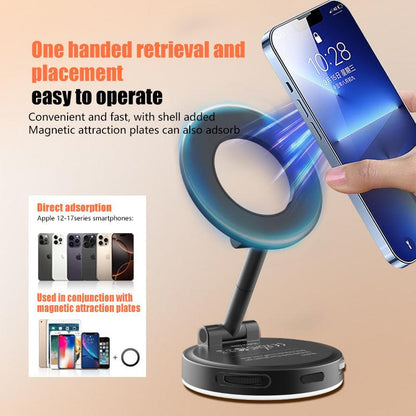 Black 2-in-1 Folding Portable Selfie Light and Magnetic Phone Stand - Vlogging Ring Light with Adjustable Kickstand, Three-Color Soft Light &  USB Rechargeable.