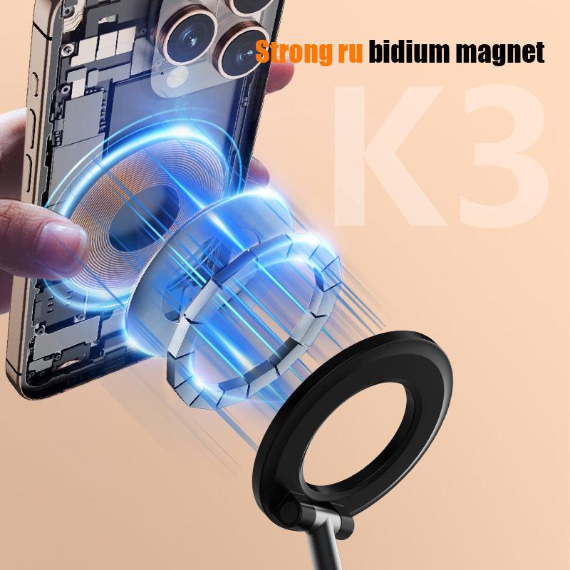 Black 2-in-1 Folding Portable Selfie Light and Magnetic Phone Stand - Vlogging Ring Light with Adjustable Kickstand, Three-Color Soft Light &  USB Rechargeable.