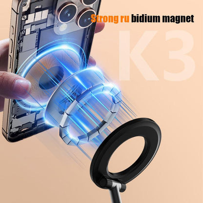 Black 2-in-1 Folding Portable Selfie Light and Magnetic Phone Stand - Vlogging Ring Light with Adjustable Kickstand, Three-Color Soft Light &  USB Rechargeable.