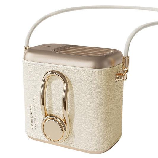 White Portable Fan for Outdoor, Waist Clip, and Desktop Cooling.