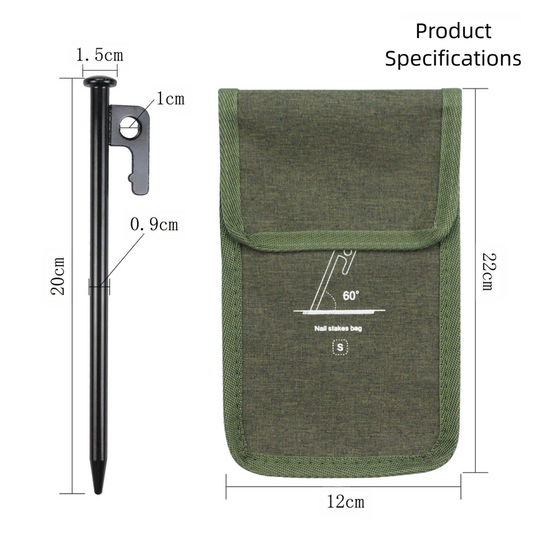 2pc Heavy-Duty 20cm Tent Stakes Kit (8 Pegs/pc) with Carry Bag.