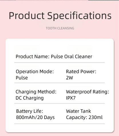 Pink Cordless Water Flosser, USB Rechargeable with 4 Tips