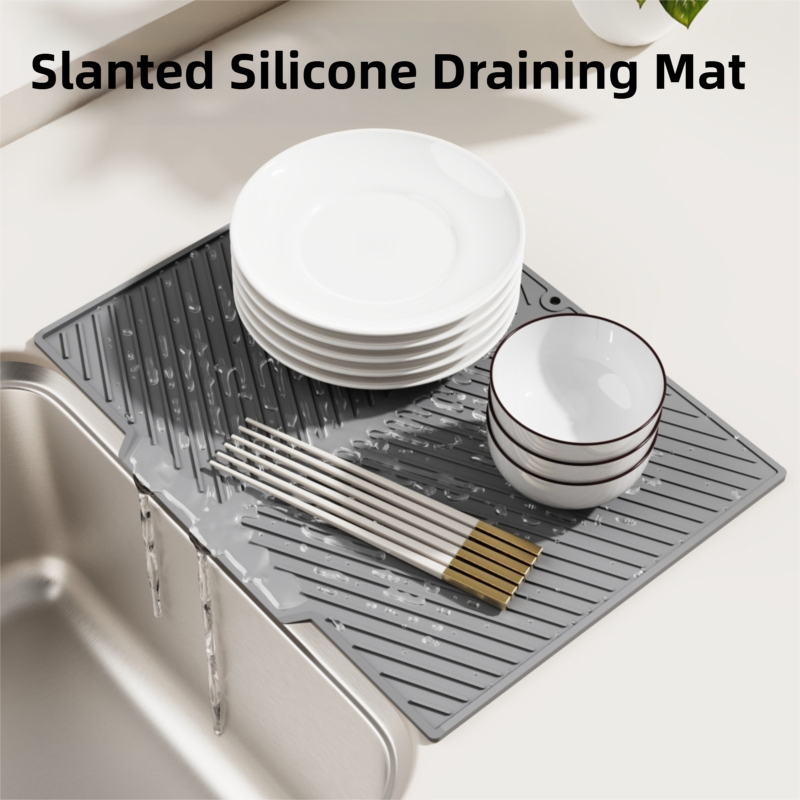 2PC Black Multi-Use Drain Mat (43x33 cm) – Non-Slip Heat Protection for Dish Drying & Prep