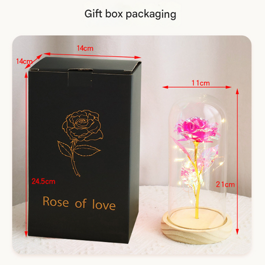 Blue Rose LED Light – Black Clover Plastic Base,Battery Powered Flower Dome for Décor & Gifting