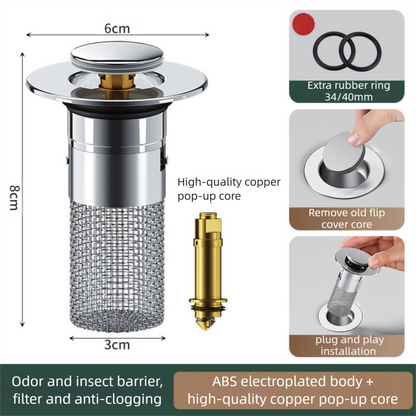2-Pack Pop-Up Sink Stopper with Hair Catcher â Standard (34-40mm) Drain Filter,Basin Drain Filter Upgrade.