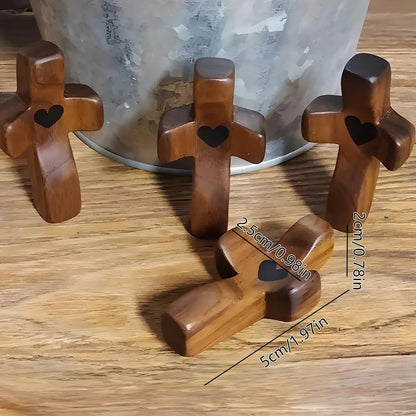 Set of 5 Red Peachwood Heart Cross – Multi-functional Spiritual Symbols for Home and Office, Religious, Ornaments Mini