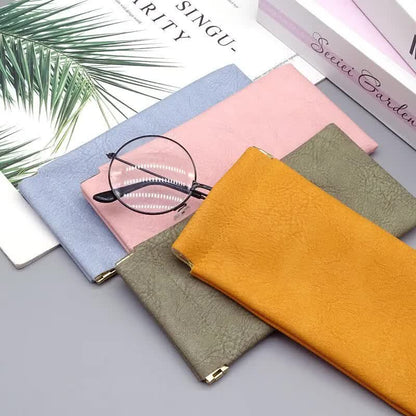 3-Pieces PU Green Leather Glasses Pouch(18 * 8 CM) – Water Resistant, Soft Lining, Snap Closure, Universal Storage
