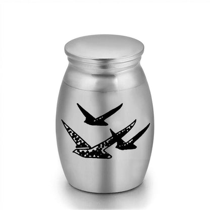 6-Pack 25x16mm Flying Bird Engraved Mini Keepsake Urn – Steel Ashes Memento for Cats Dogs