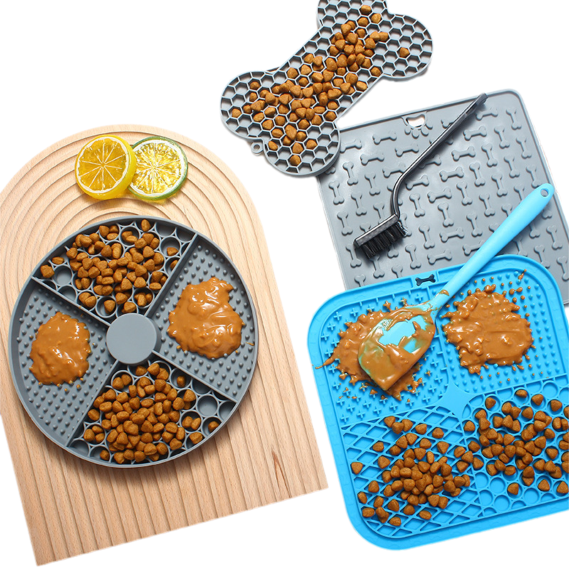 2-Pack Grey Food Grade Silicone Dog Lick Mat - Bone Shape Slow Feeder for Anxiety Relief, Training & Bath Time - Non-Slip Suction Cups