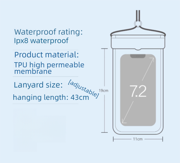 3-PCS Blue IPX8 Waterproof Phone Pouch(19Ã11 CM) - Universal Touch Screen & Underwater Photo Case for Swimming, Snorkeling, and Beach.