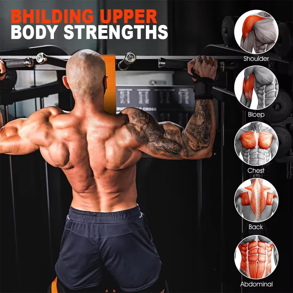 Orange (150lb)Heavy Duty Pull-Up Assist Strap System With Foam Handles - Adjustable Resistance Trainer for Pull-Ups and Home Gym Workouts