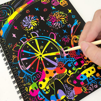 3-Pack DIY Rainbow Scratch Art Books Set - Neon Black Scratch Paper for Kids, Multi-Size (S, M, L) Creative Drawing & Fun.