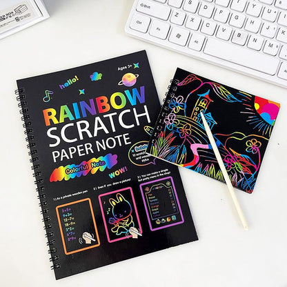 3-Pack DIY Rainbow Scratch Art Books Set - Neon Black Scratch Paper for Kids, Multi-Size (S, M, L) Creative Drawing & Fun.