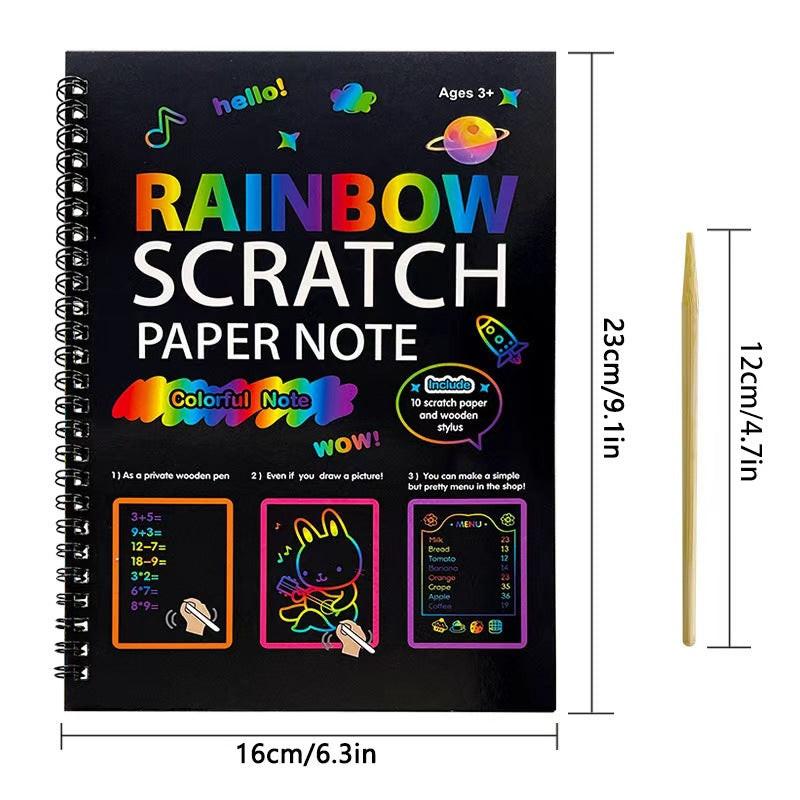 3-Pack DIY Rainbow Scratch Art Books Set - Neon Black Scratch Paper for Kids, Multi-Size (S, M, L) Creative Drawing & Fun.