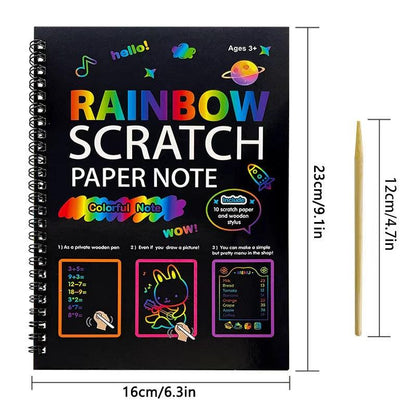 3-Pack DIY Rainbow Scratch Art Books Set - Neon Black Scratch Paper for Kids, Multi-Size (S, M, L) Creative Drawing & Fun.