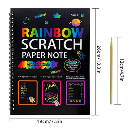 3-Pack DIY Rainbow Scratch Art Books Set - Neon Black Scratch Paper for Kids, Multi-Size (S, M, L) Creative Drawing & Fun.