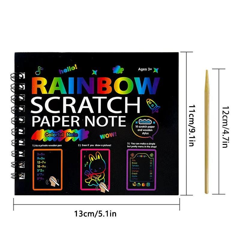 3-Pack DIY Rainbow Scratch Art Books Set - Neon Black Scratch Paper for Kids, Multi-Size (S, M, L) Creative Drawing & Fun.