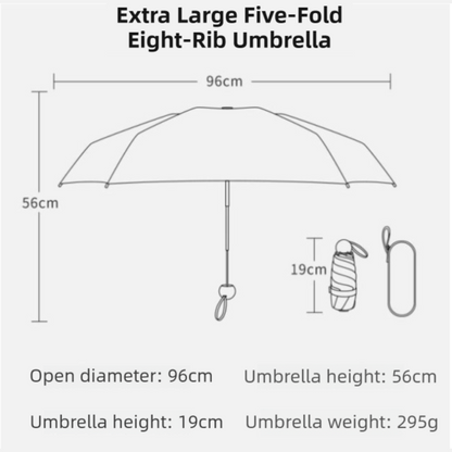 2-Pack Green Ultra-Compact 5-Fold Waterproof All-Weather Umbrella for Women - Heart Pattern, Black Glue UV Protection, 8-Rib Frame,  Portable Capsule Parasol