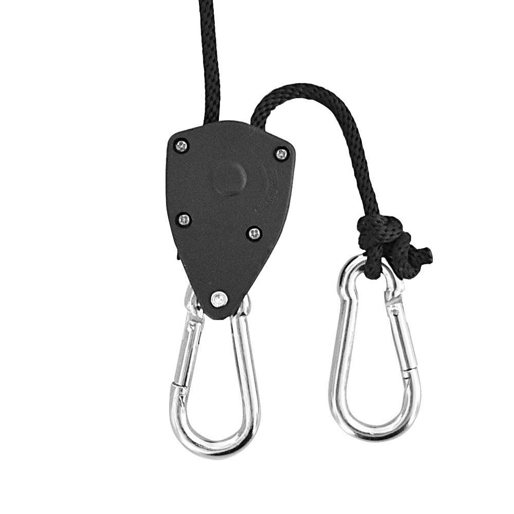 4-Pack 2M Heavy Duty Grow Light Hanger Rope Ratchet - All Black Adjustable Aluminum Pulley System - 50KG+ Load, Auto-Lock Anti-Slip for Tent & Hydroponics.
