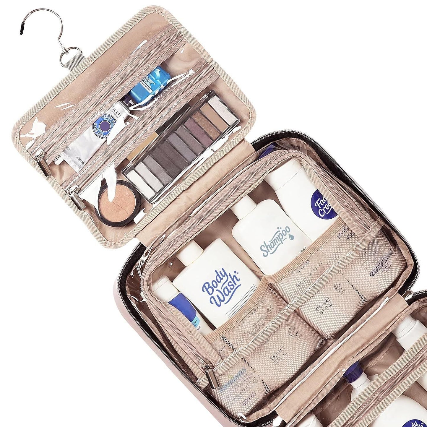 Light Blue Large Capacity Hanging Toiletry Bag for Women(30.5 x 22.5 x 12 cm) - Checked Pattern Waterproof Cosmetic Organizer, Dry/Wet Separation & Multi-Compartment