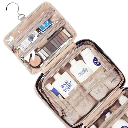 Light Blue Large Capacity Hanging Toiletry Bag for Women(30.5 x 22.5 x 12 cm) - Checked Pattern Waterproof Cosmetic Organizer, Dry/Wet Separation & Multi-Compartment